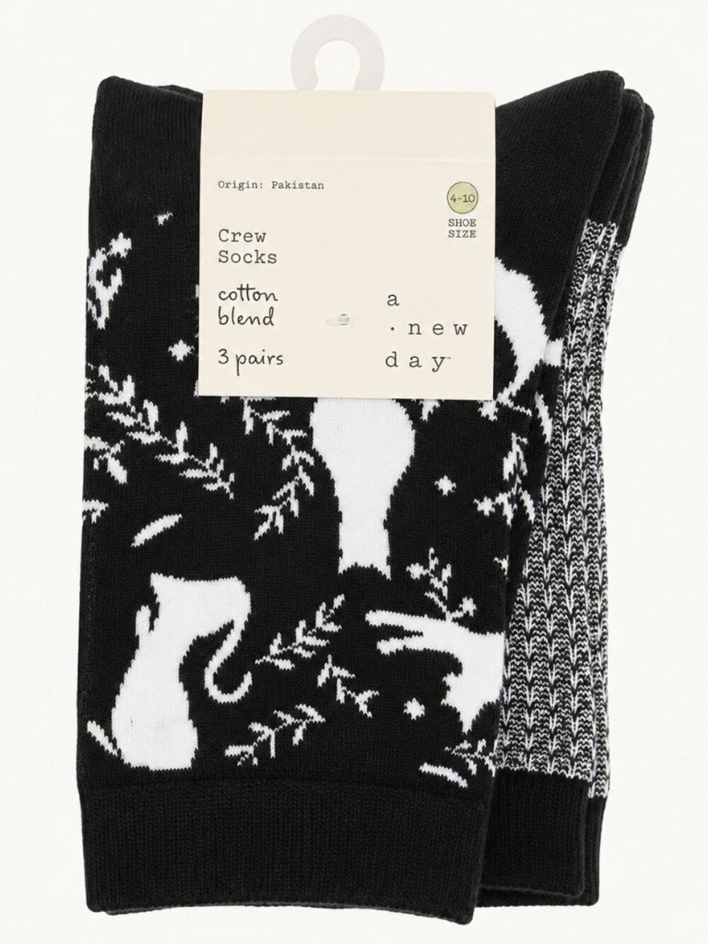 NWT A New Day 3-Pair Cat Crew Socks Size 4-10
